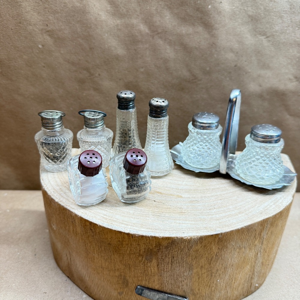 Vintage Miniature Salt Pepper Shakers Lot One Set Sterling Silver Lid Art Deco